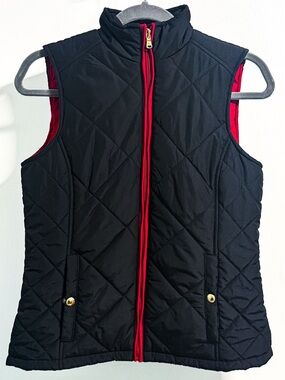 Lauren Ralph Lauren Quilted Vest Small Black Red Trim Equestrian